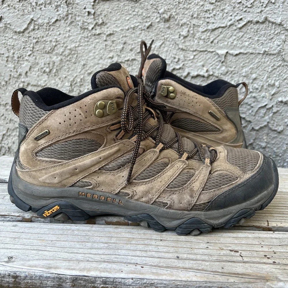 Merrell Boots Men Size 11.5 Moab 3 Hiking Mid Brown Waterproof Vibram Trail Shoe